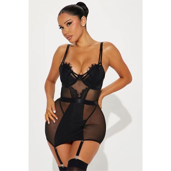Fashion Nova Tops - Fashion Nova Mesh Garter Chemise Black S New